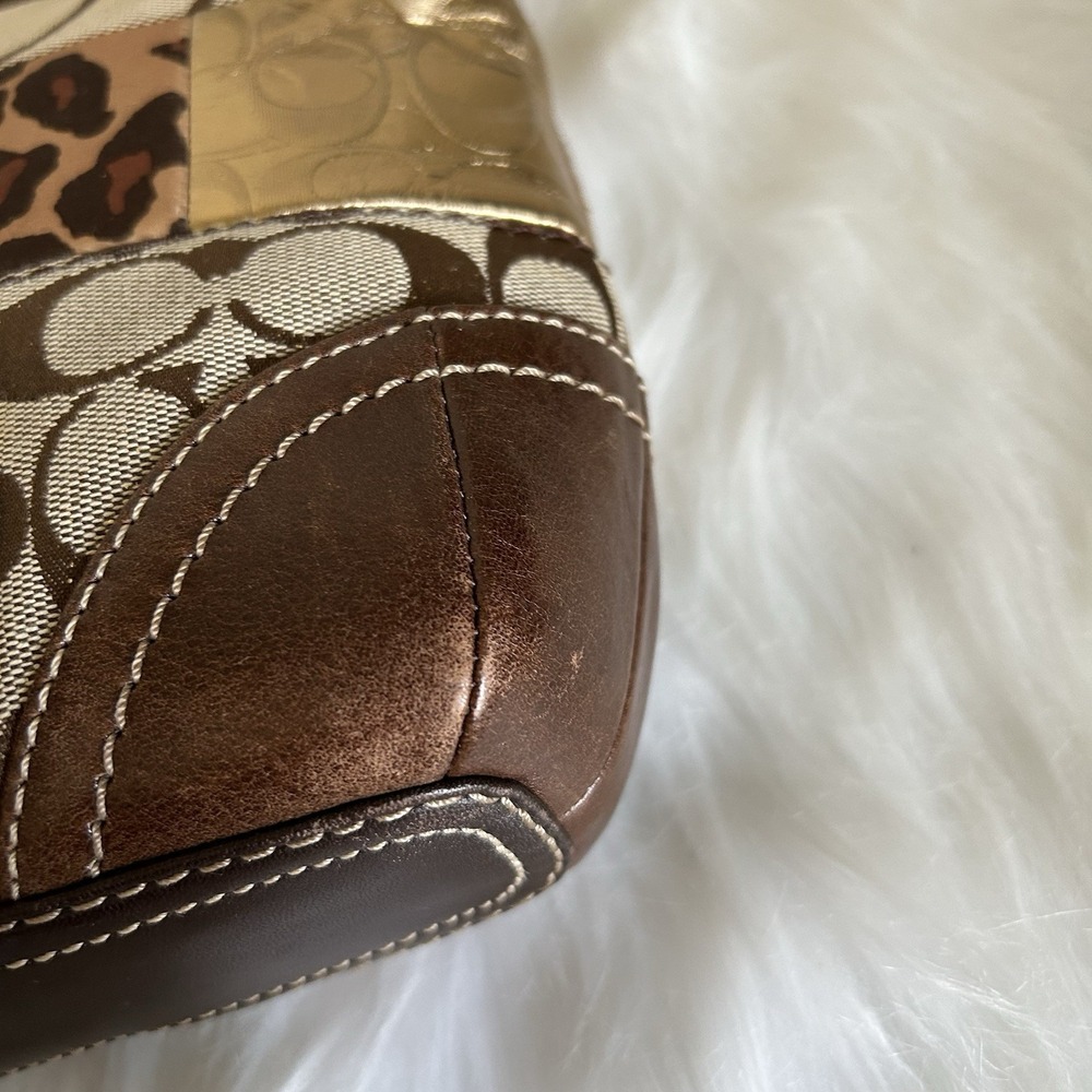 Coach Vintage Patchwork Animal Print Brown Canvas Leather Hobo Bag Excellent - Picture 4 of 8